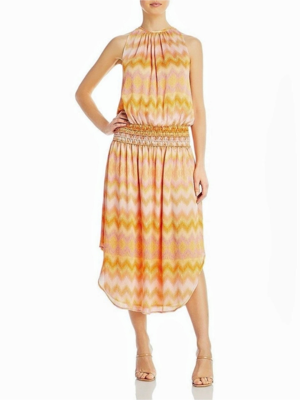 Ramy Brook Audrey Printed Maxi Dress XS Orange Pink Sleeveless NWT